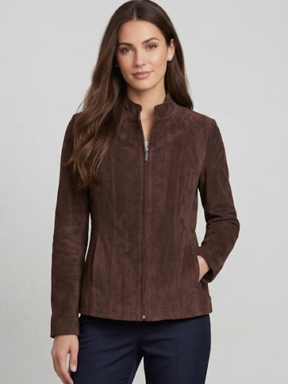Preston & York Brown Genuine Leather Zip Front Jacket Medium